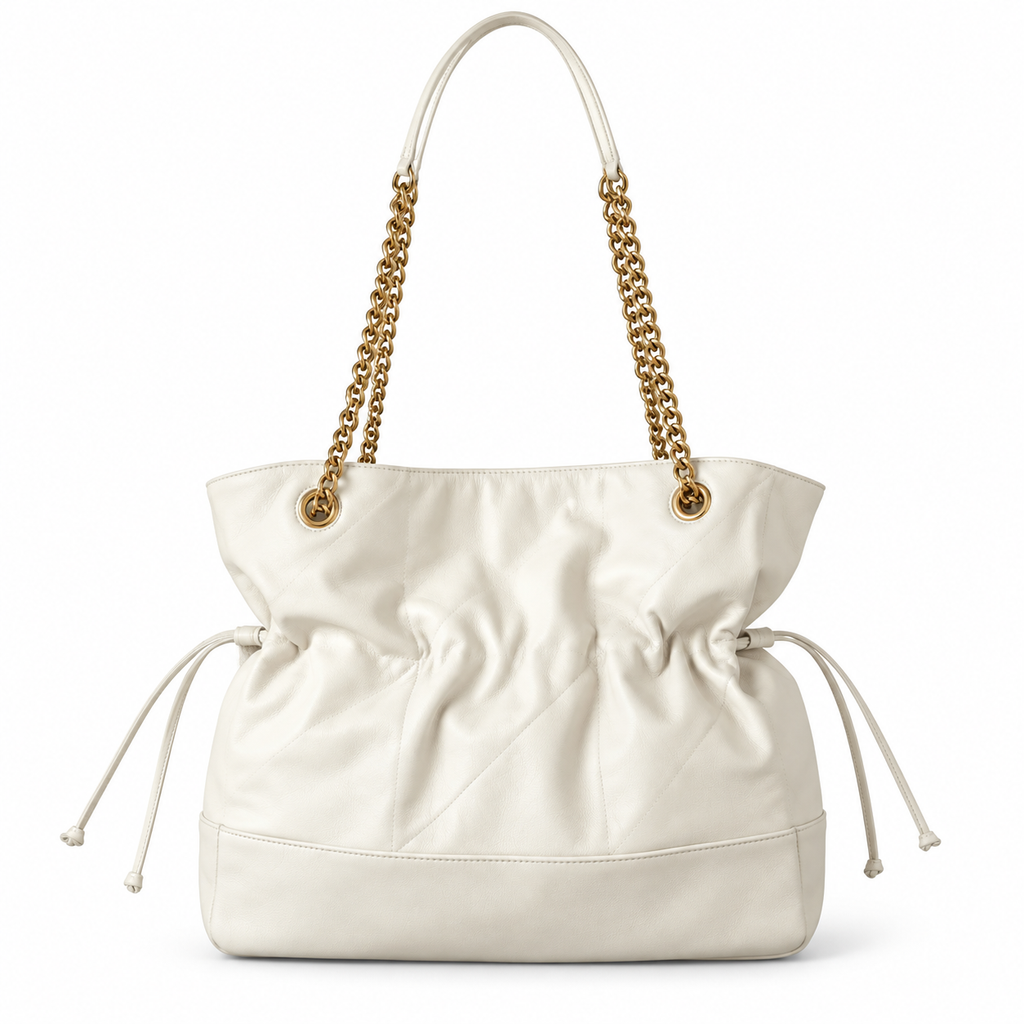 YSL Saint Laurent Jamie Tote White Leather Gold Chain