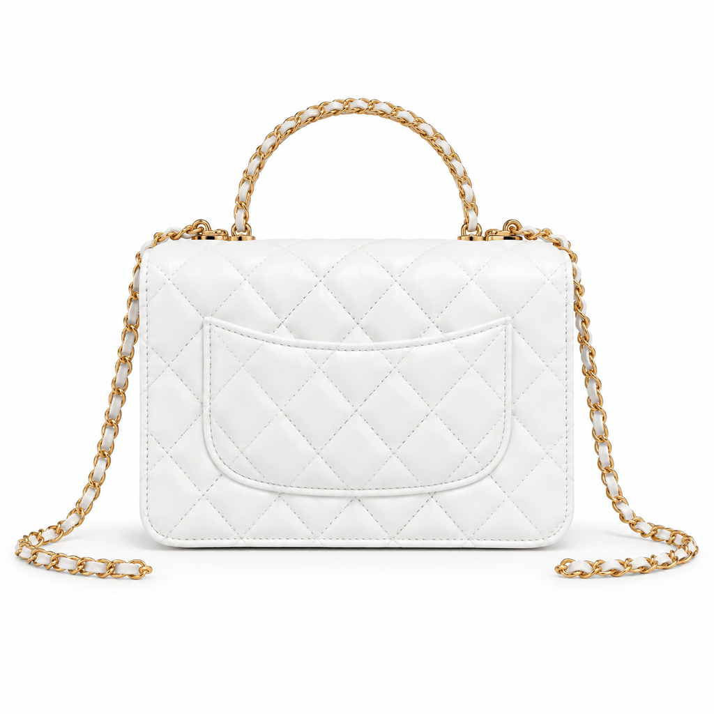 Chanel White Quilted Lambskin Flap Bag | Top Handle & Gold CC Chain