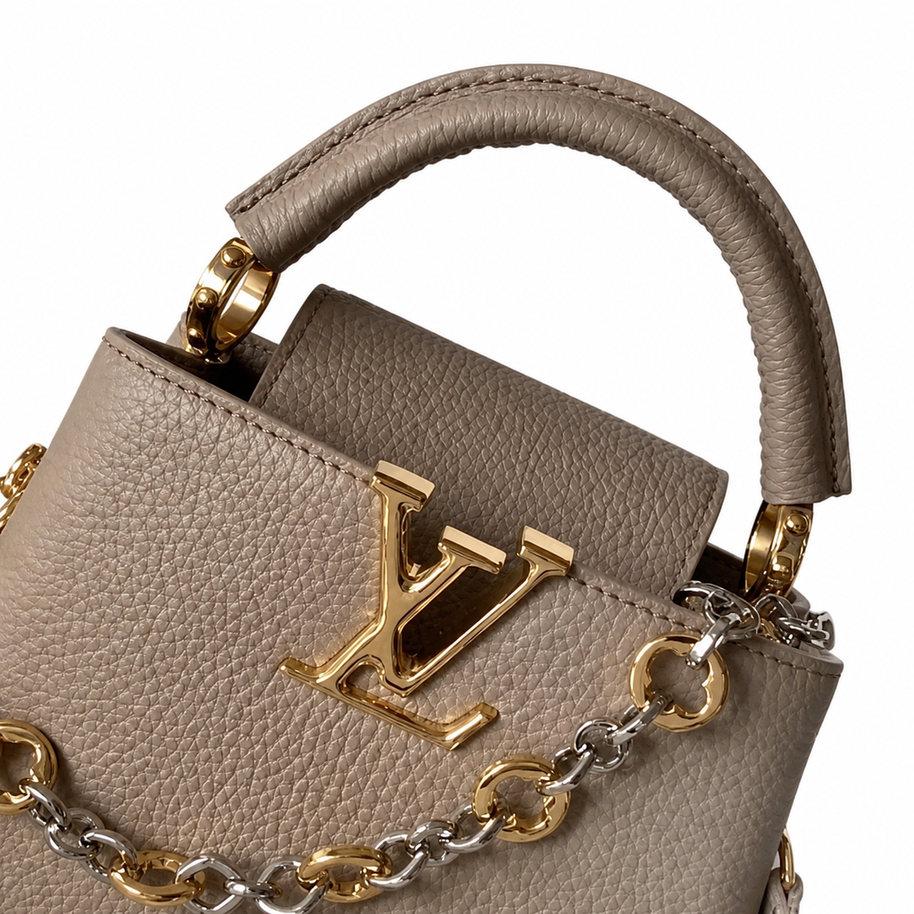 Louis Vuitton Capucines Mini – Taupe Taurillon Chain Bag