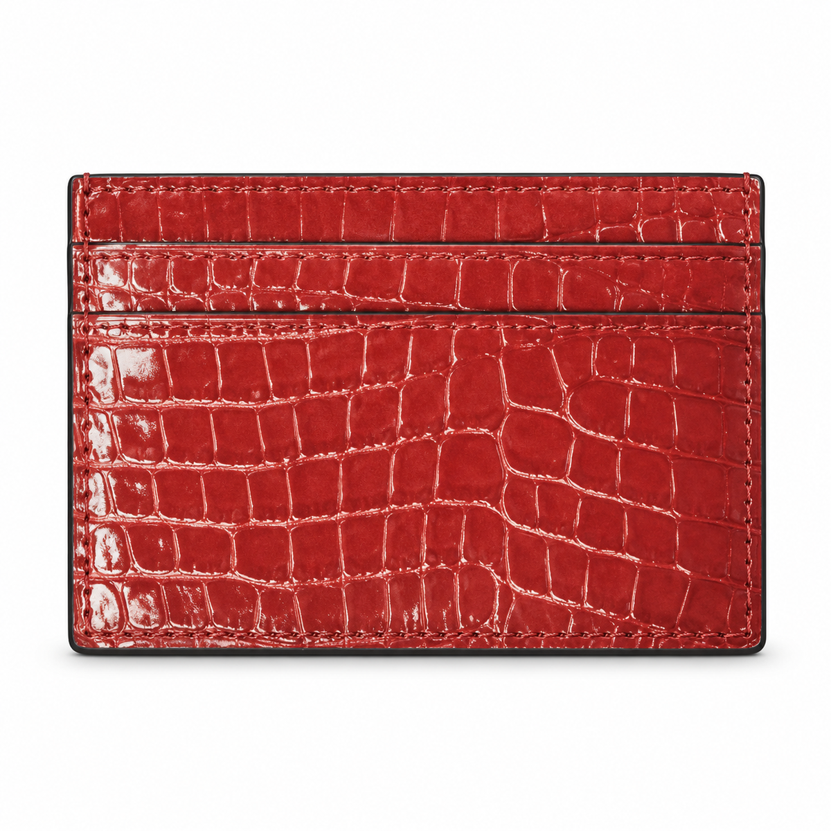 YSL Saint Laurent Monogram Croc-Embossed Card Holder Red