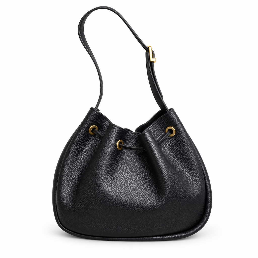 YSL Saint Laurent Teddy Bucket Bag Black Grained Leather Antique Gold Hardware