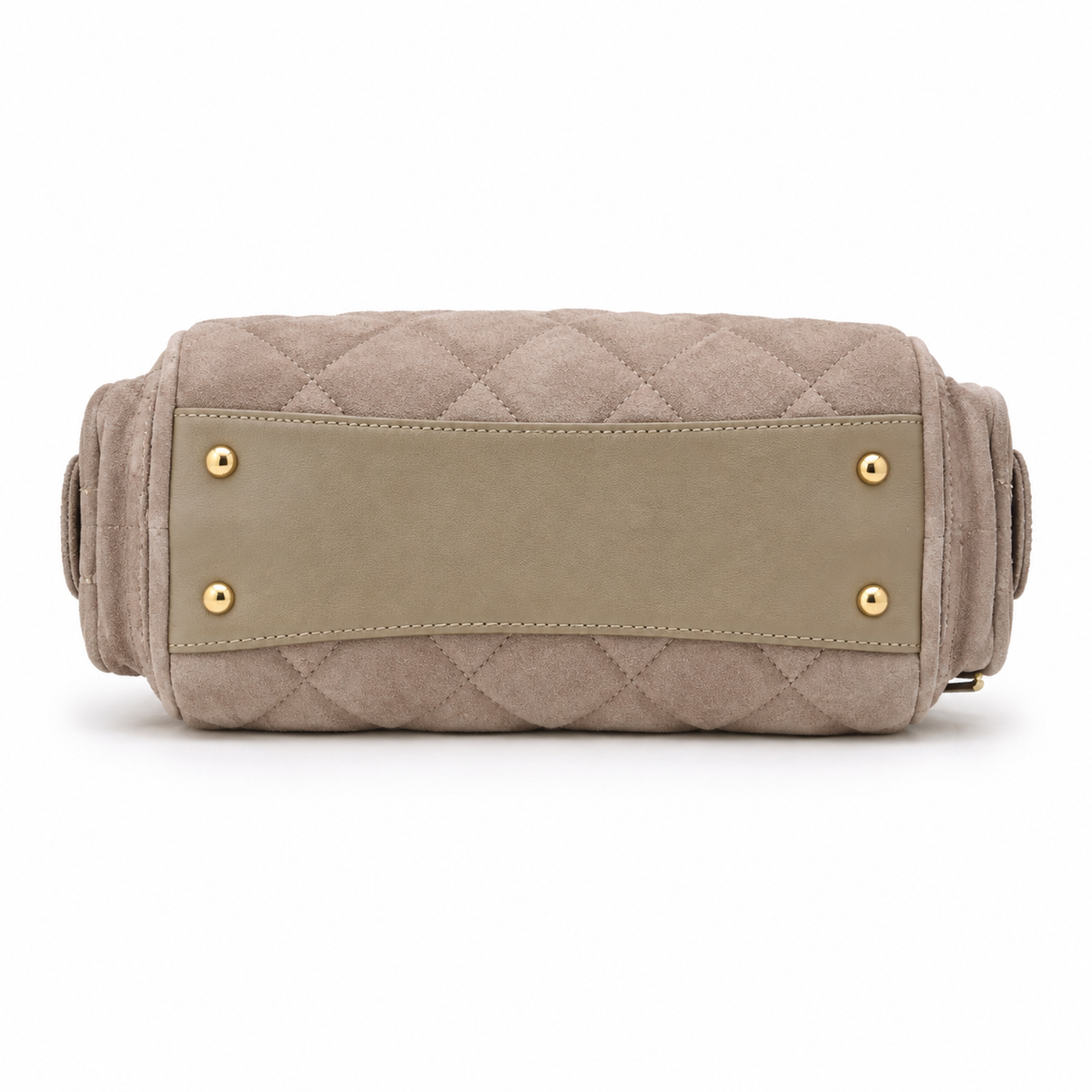 Chanel Warm Taupe Suede Quilted Camera Bag | Full-Length Gold Zipper, Dual Side Pockets & Double Chain