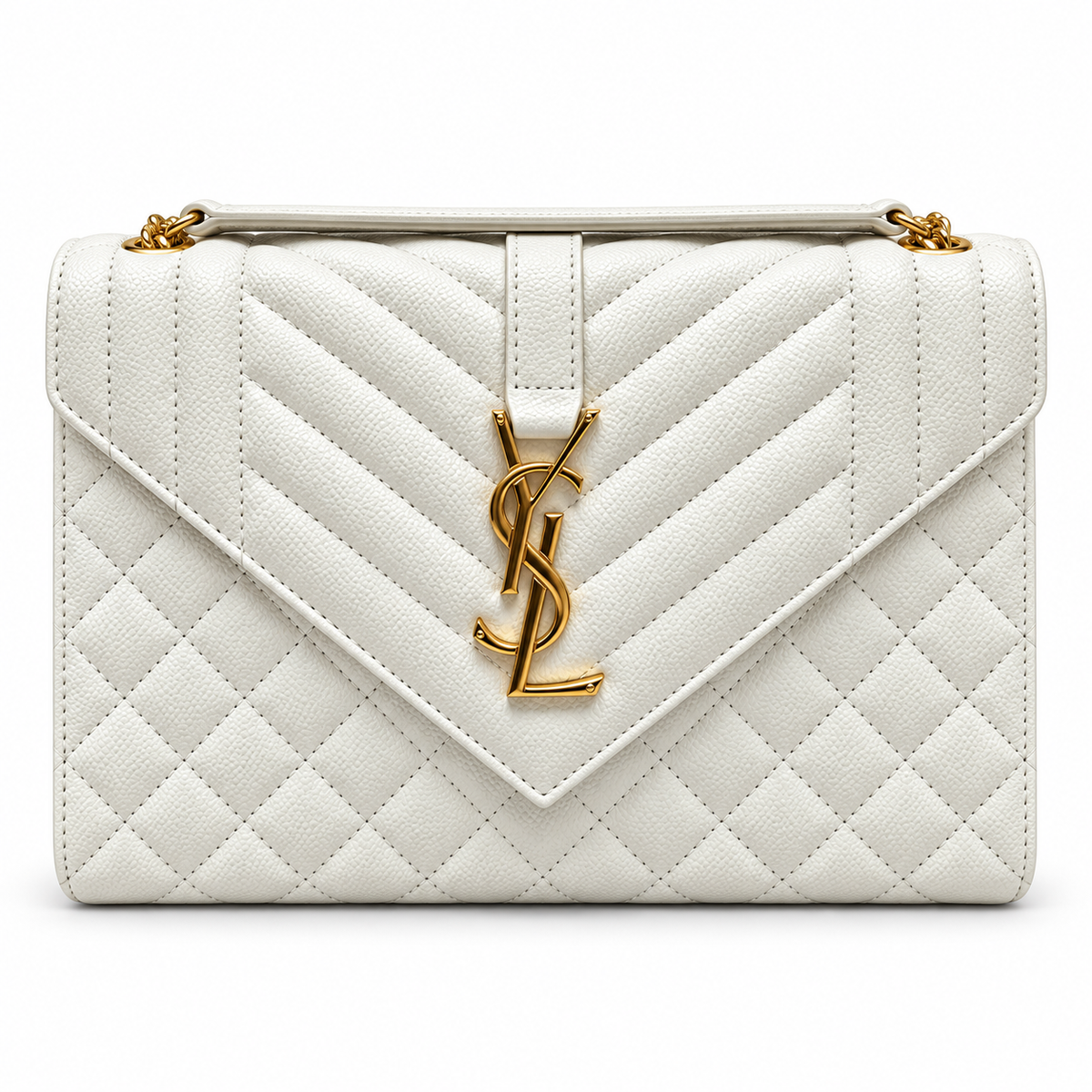 YSL College Quilted Caviar Leather Shoulder Bag White