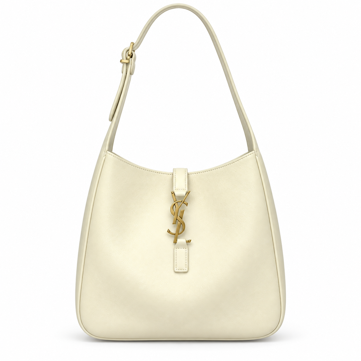 Saint Laurent YSL Le 5 à 7 Hobo Bag in Cream Off-White Smooth Leather with Antique Gold YSL Toggle Closure and Adjustable Leather Shoulder Strap