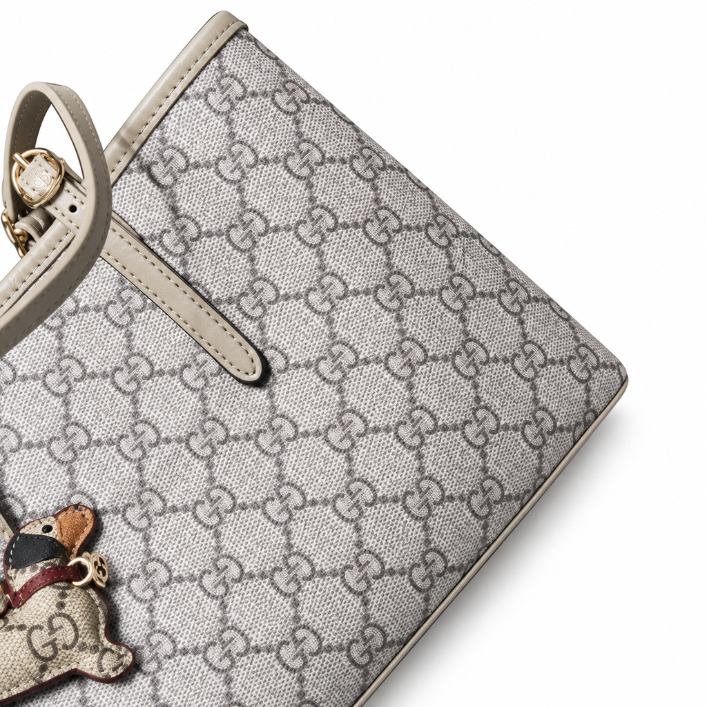 Gucci GG Supreme Medium Tote Bag with Dog Charm