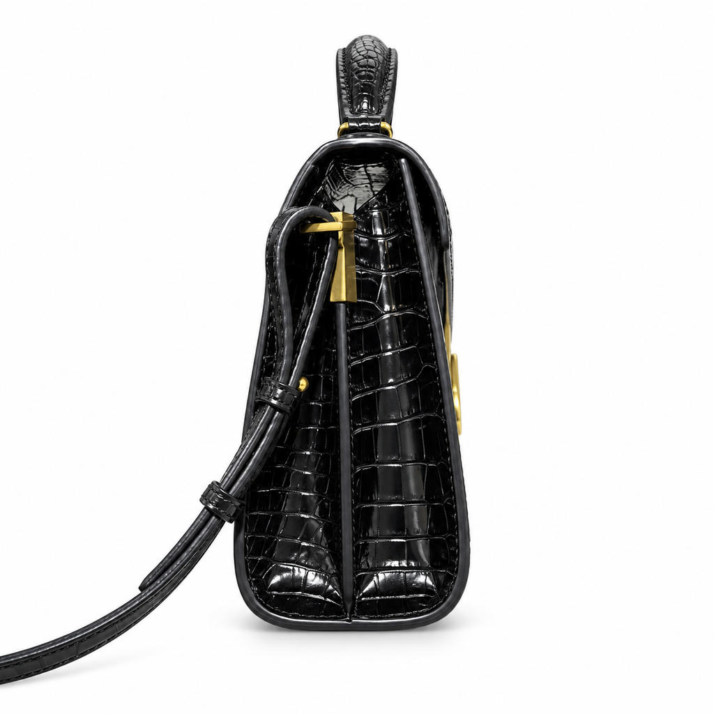 Saint Laurent Cassandra Medium – Black Croc-Embossed