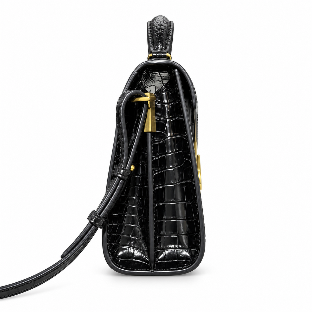 Saint Laurent Cassandra Medium – Black Croc-Embossed