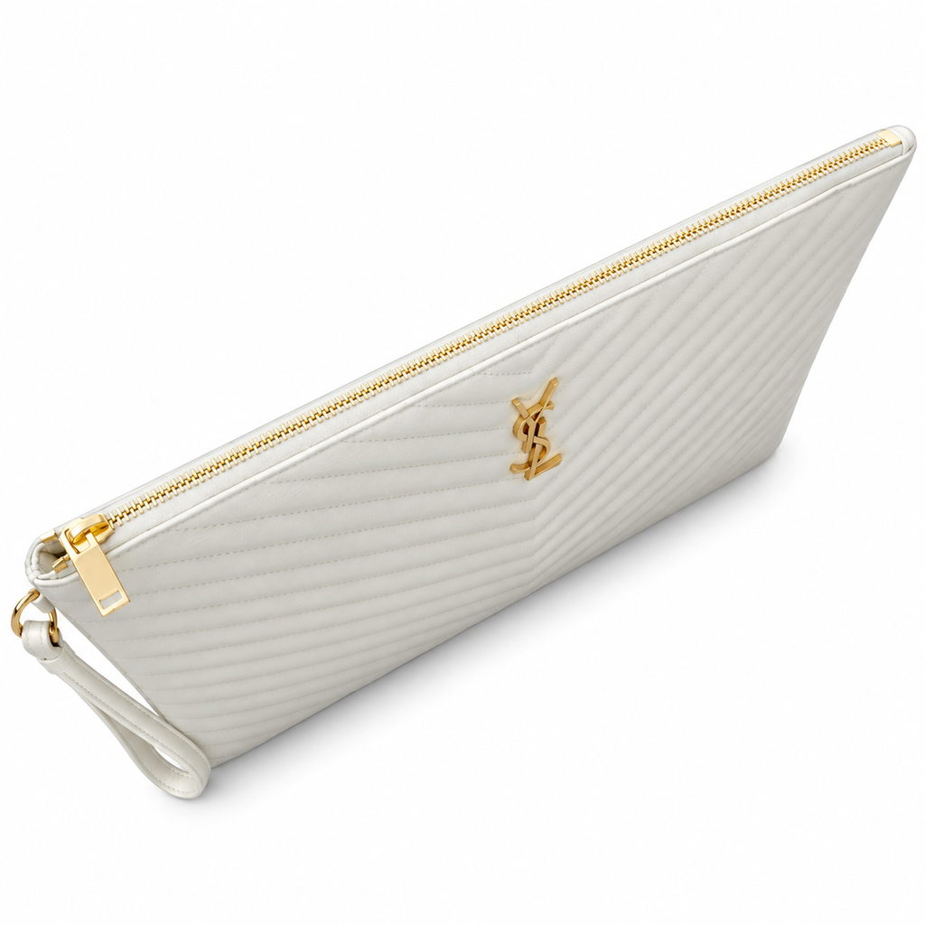 Saint Laurent YSL Cassandre Clutch – White Gold