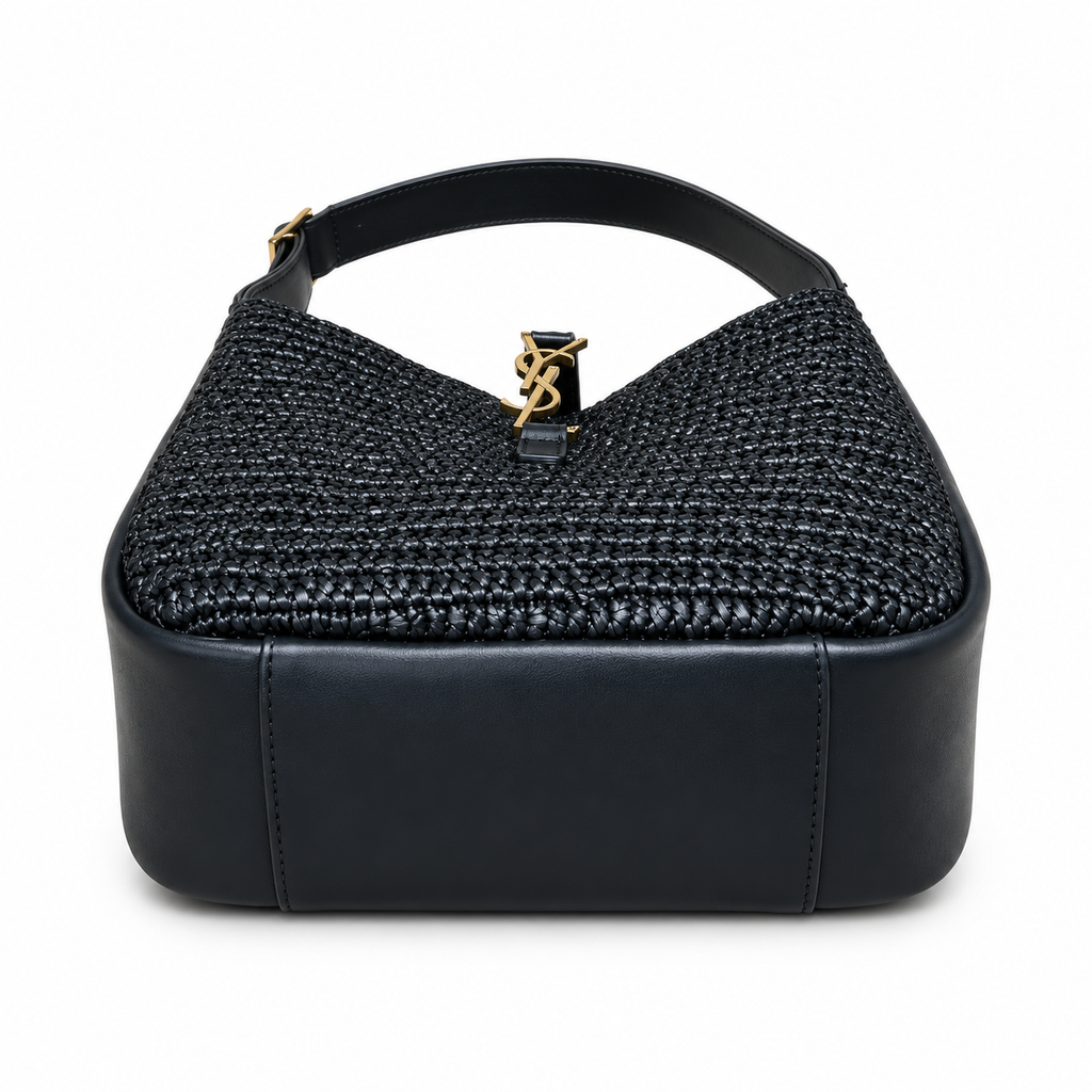 YSL Saint Laurent Le 5 À 7 Raffia Hobo Bag Black