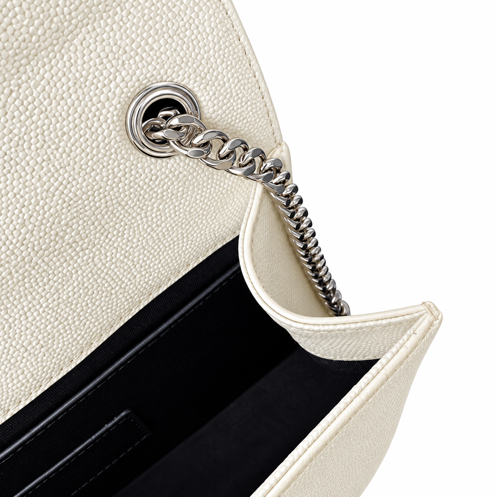 Saint Laurent YSL Kate Chain Bag – Cream Silver