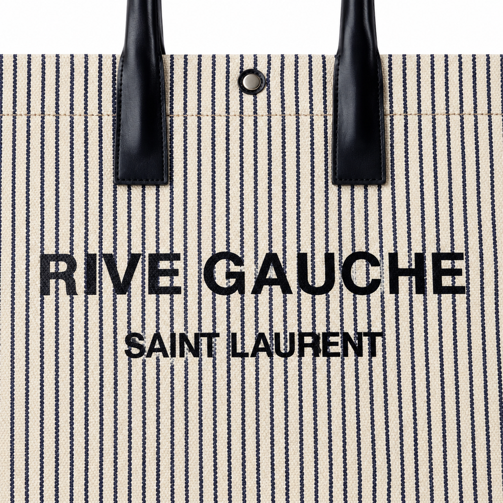 Saint Laurent Rive Gauche Tote – Cream Stripe Black