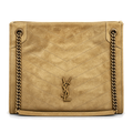 YSL Saint Laurent Nolita Quilted Suede Tote Bag Sand with Gold Chain Straps