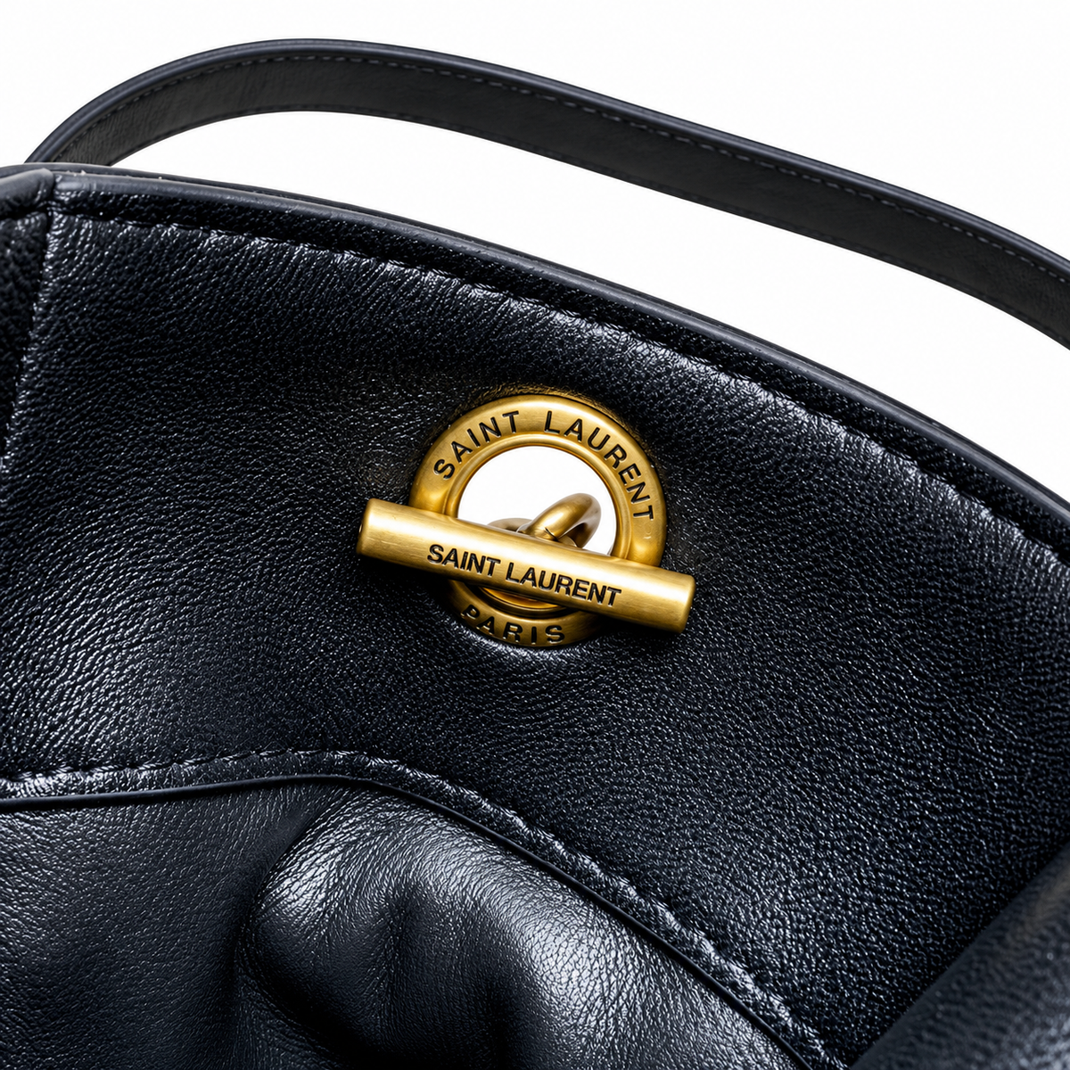 YSL Bouquet Drawstring Bag – Black Smooth Leather