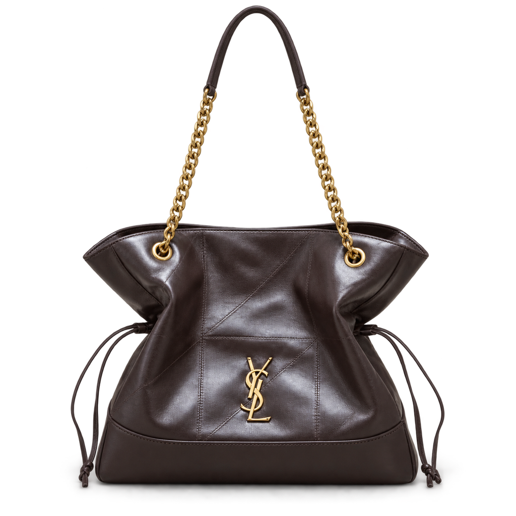 YSL Saint Laurent Jamie Tote Dark Brown Leather Gold Chain