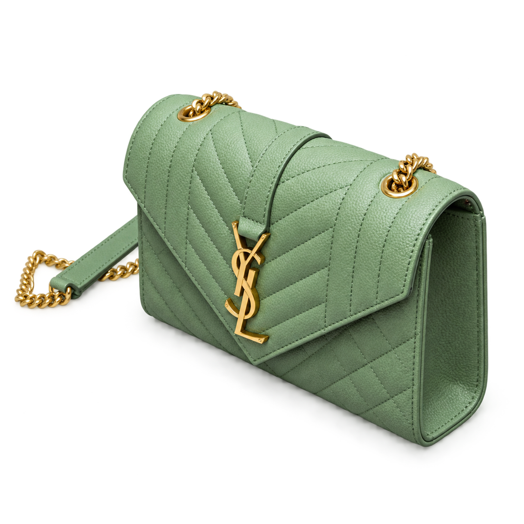 Saint Laurent YSL Envelope Bag – Sage Green Gold