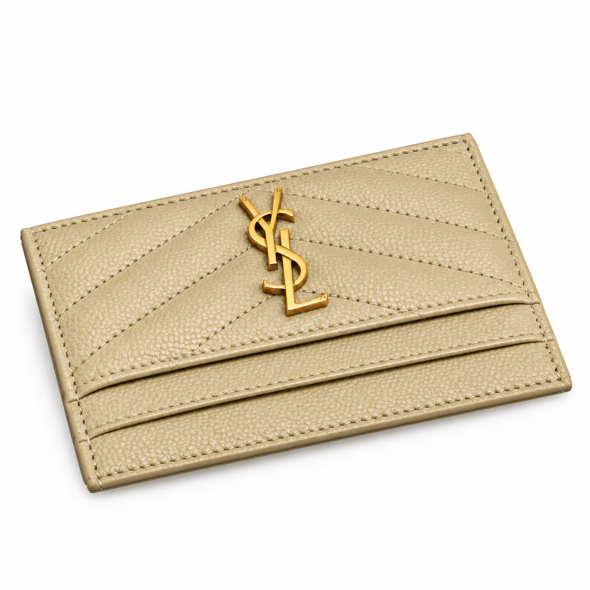 YSL Cassandre Card Holder – Cream Chevron