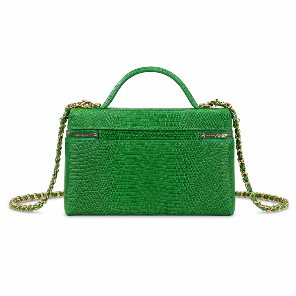 Chanel Kelly Green Lizard-Embossed Vanity Case | Gold Star Charm — 18cm