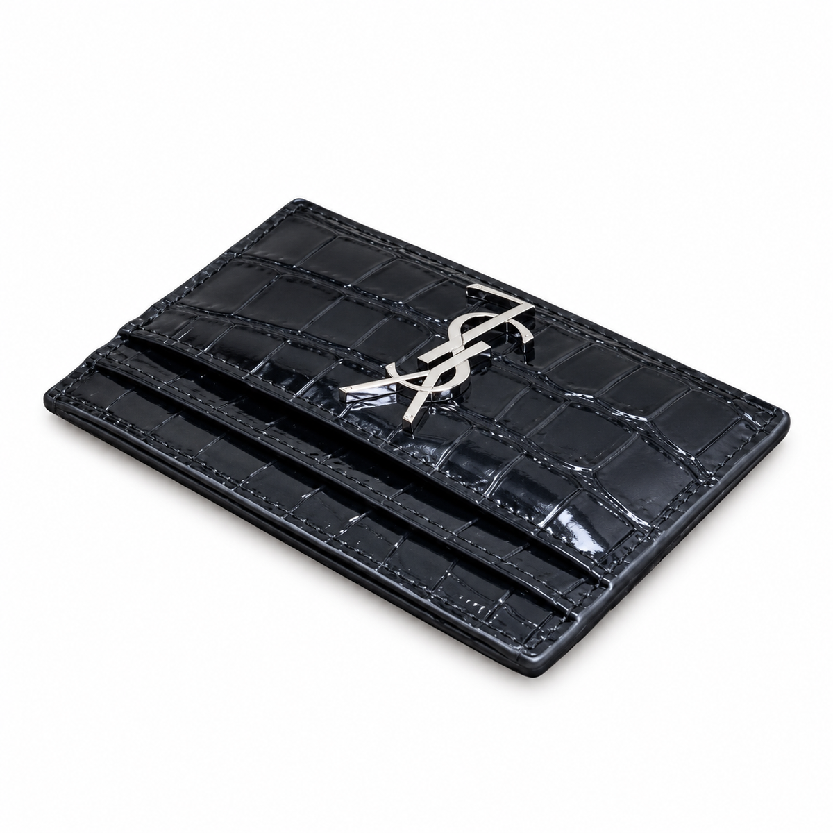 YSL Cassandre Card Holder – Black Croc Patent