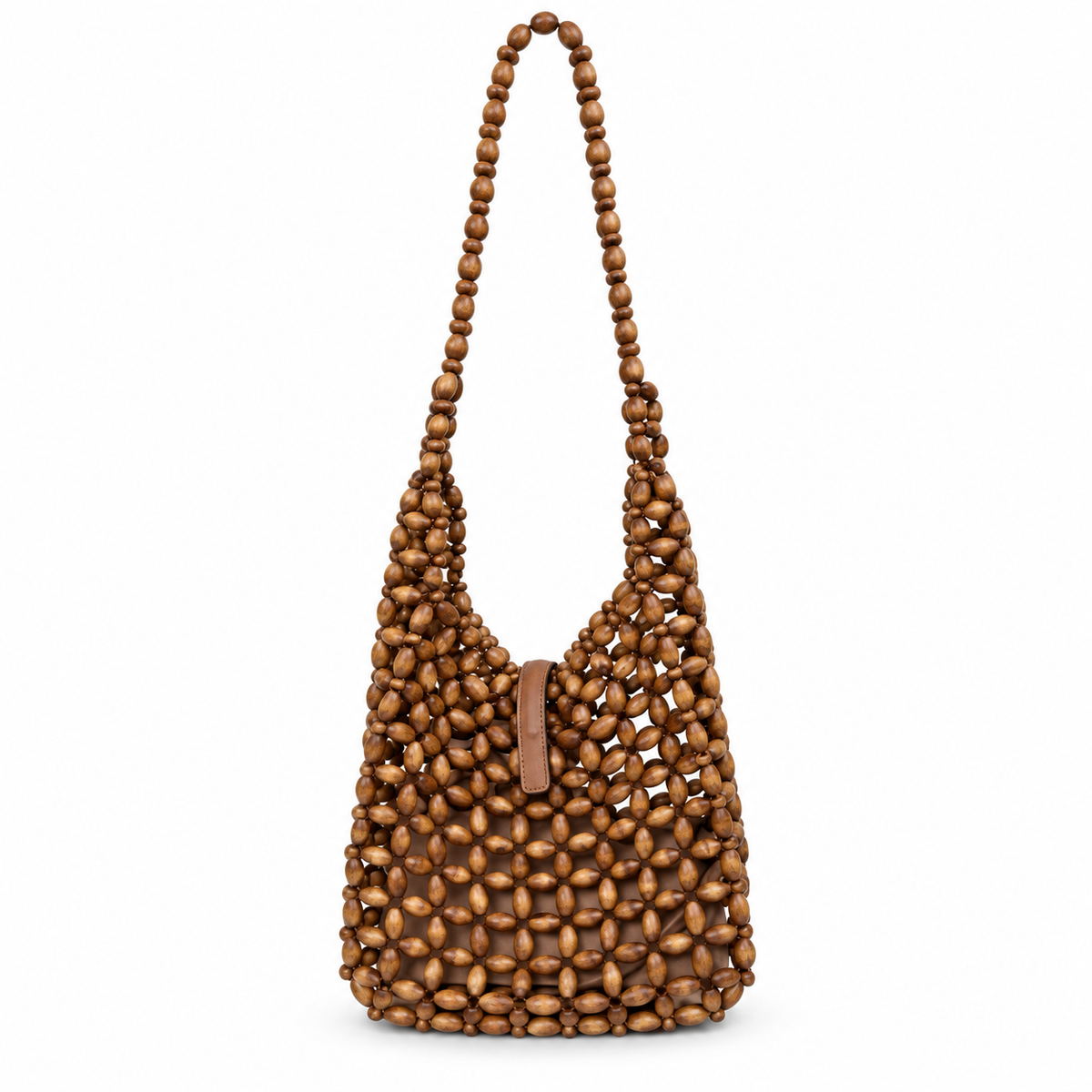 YSL Cassandre Beaded Wood Hobo Shoulder Bag Tan