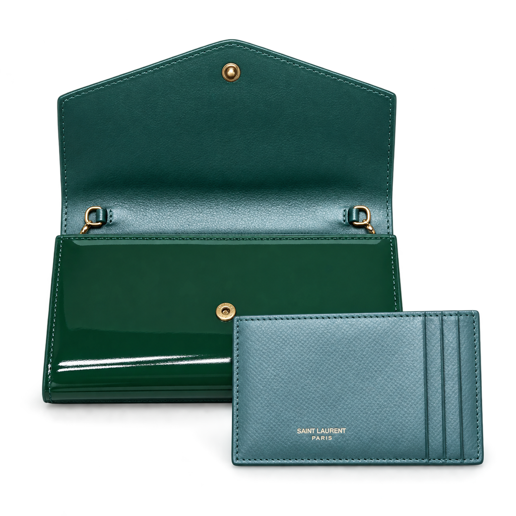 Saint Laurent Cassandra Chain Bag – Green Patent & Card Set