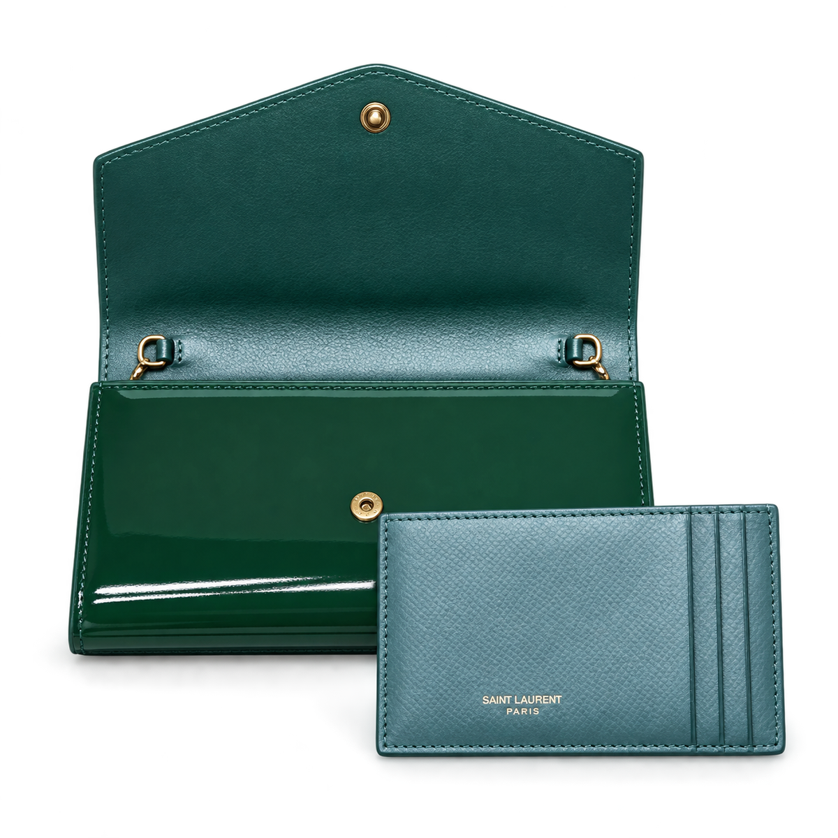 Saint Laurent Cassandra Chain Bag – Green Patent & Card Set