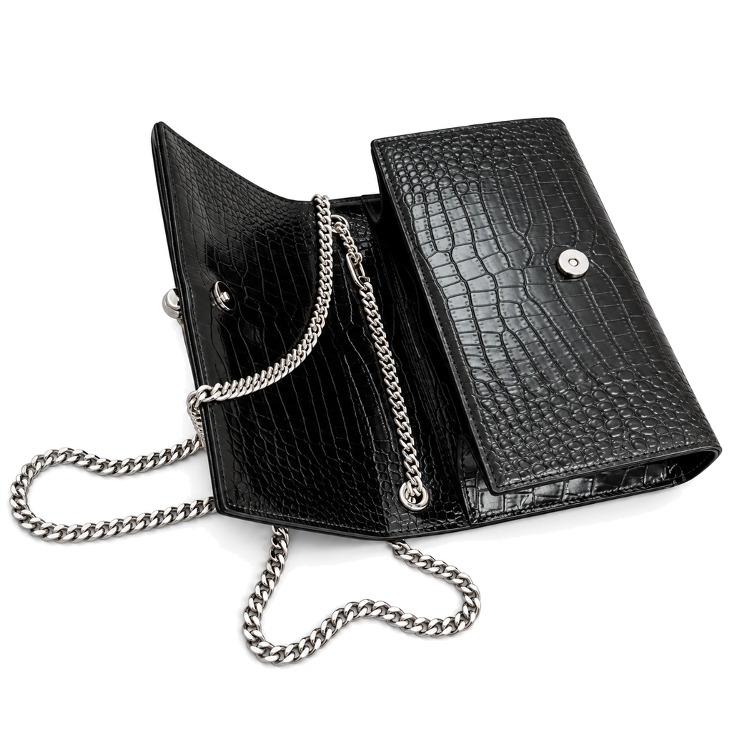 Saint Laurent YSL Kate Tassel Chain Bag – Black Croc Silver