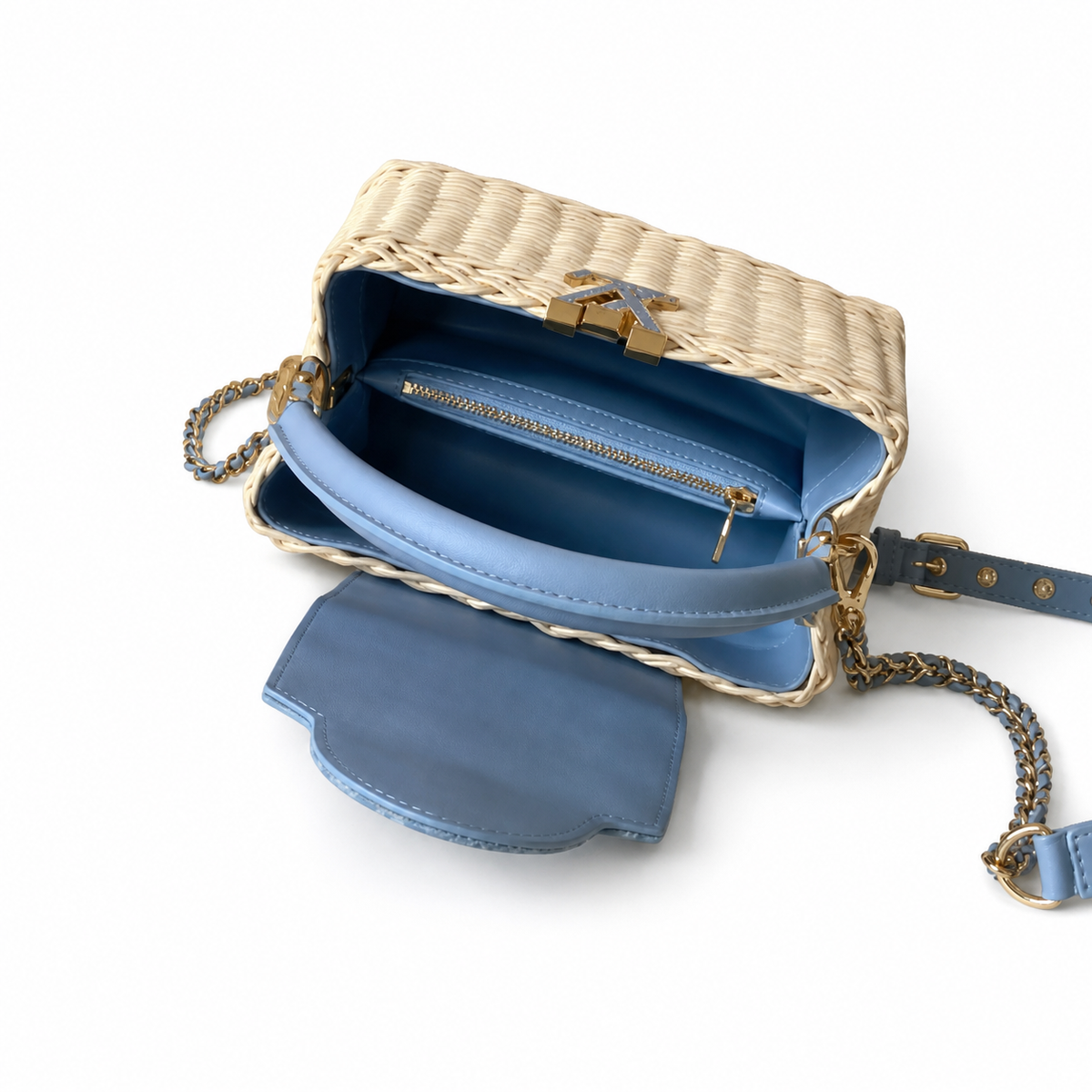 Louis Vuitton Capucines Wicker Basket Bag Blue Monogram Denim Flap