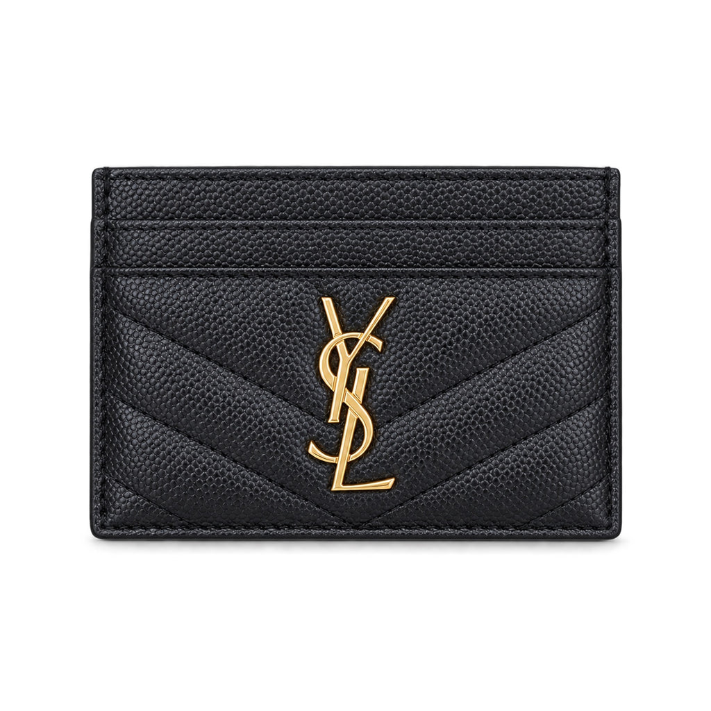 YSL Cassandre Card Holder – Black Grain Gold