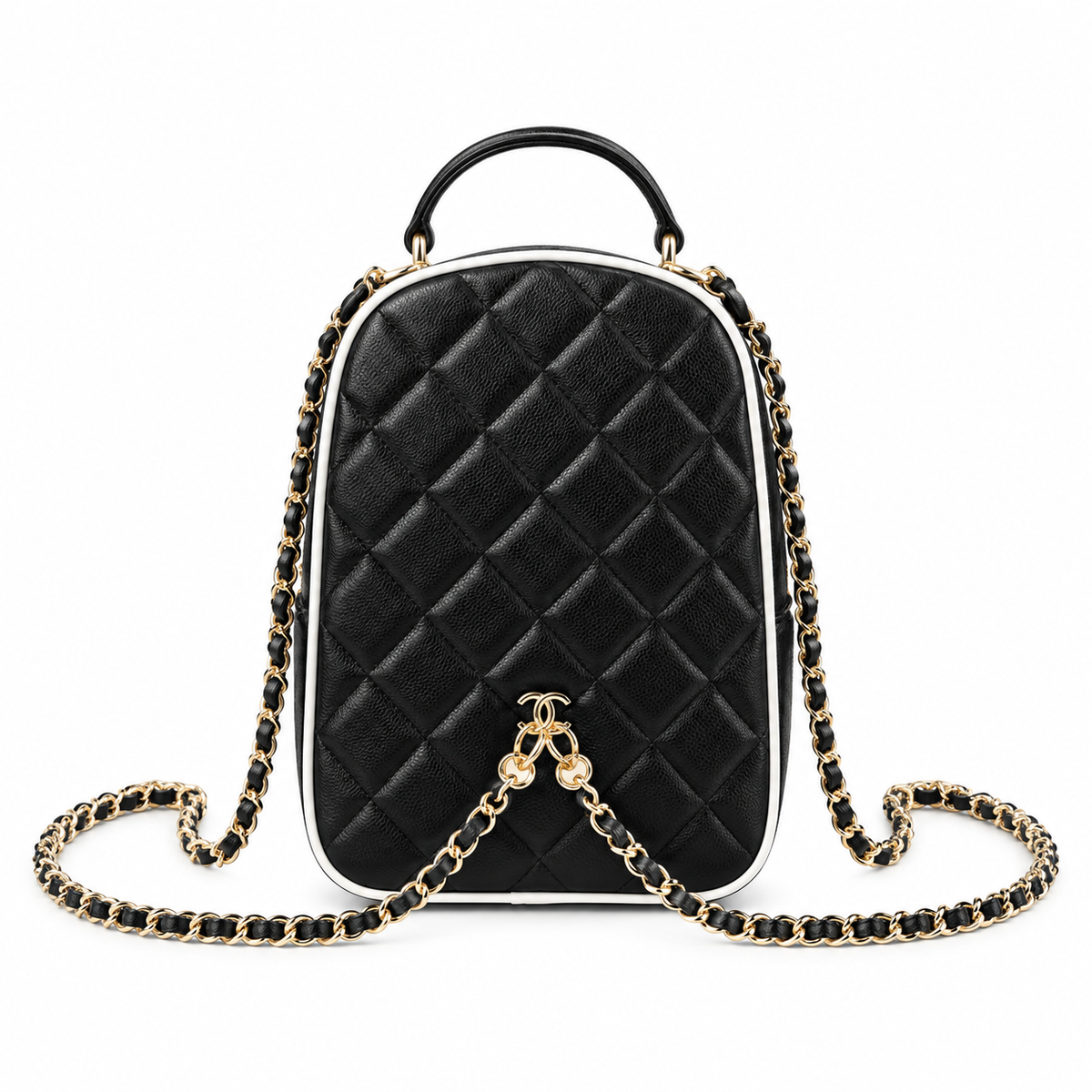 Chanel Quilted Lambskin Mini Backpack Black White Piping 18×13×9cm
