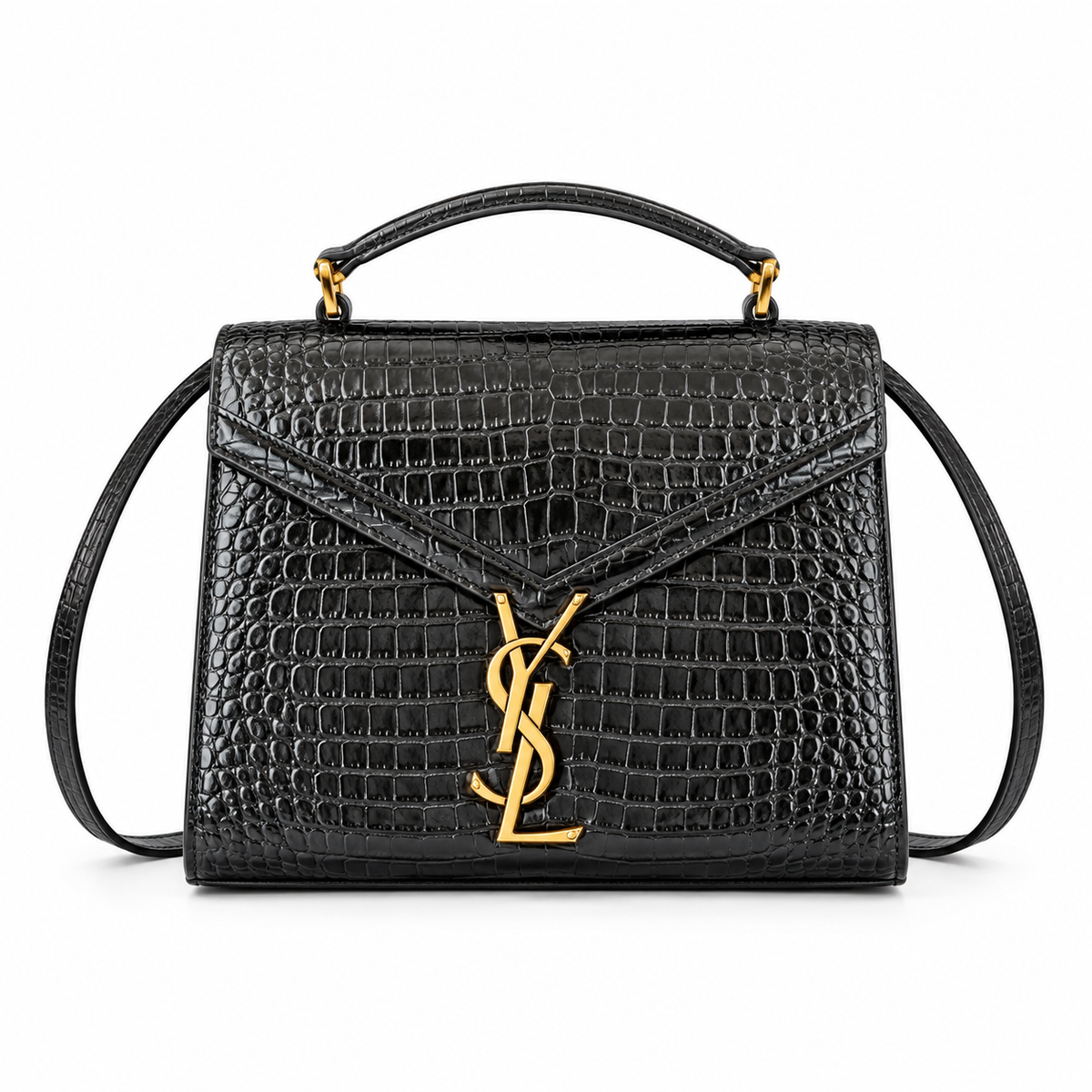 Saint Laurent YSL Cassandre Top Handle Bag – Black Croc