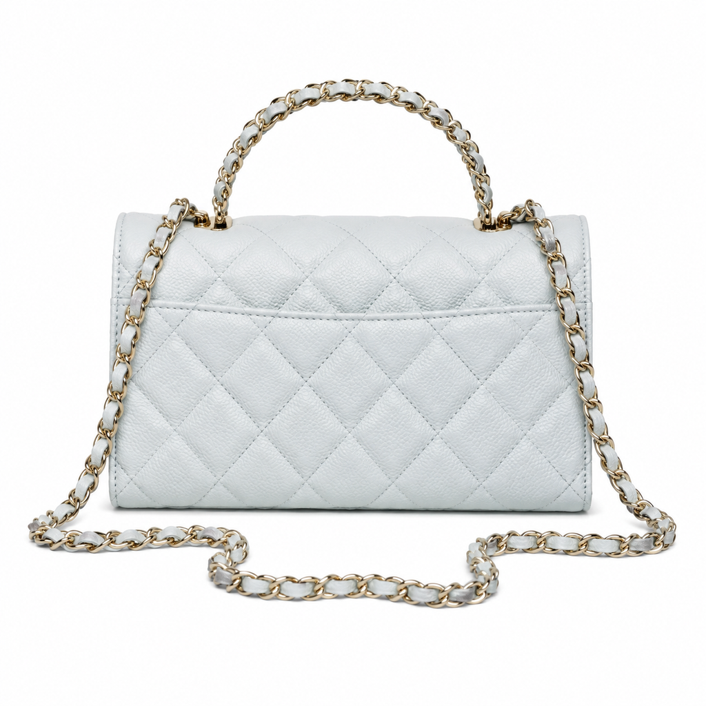 Chanel Iridescent Glacier Blue Caviar Quilted Mini Flap Bag | Scalloped Wave-Edge Flap, Chain-Texture CC Lock & Back Pocket