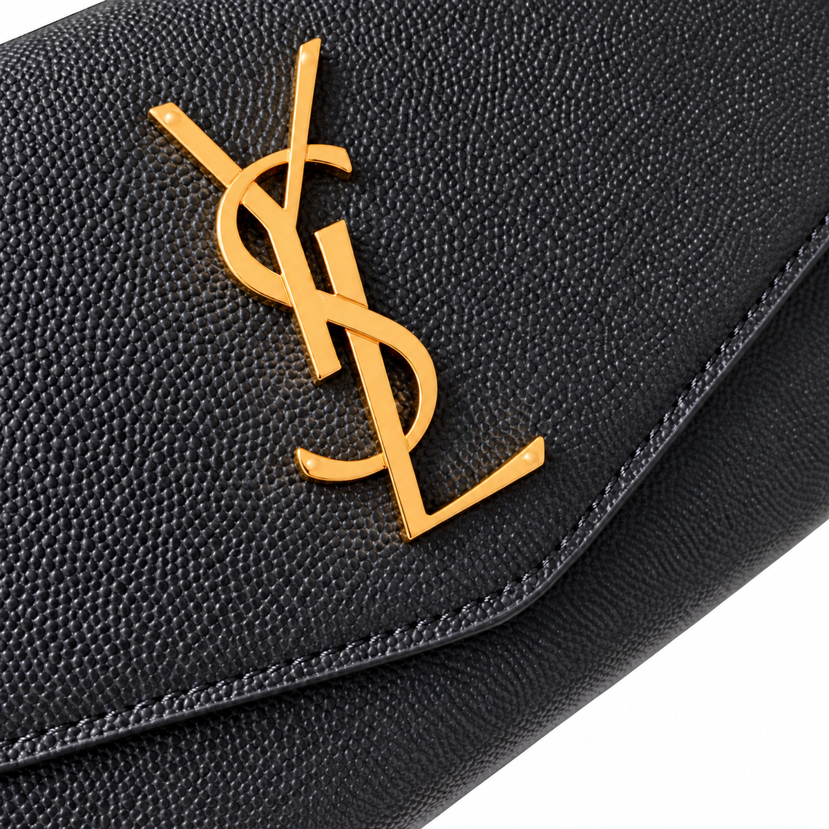 Saint Laurent Uptown Chain Wallet – Black Grained Gold
