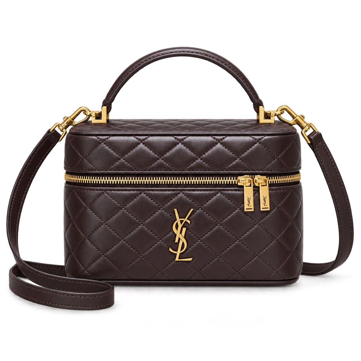 YSL Gaby Vanity Bag Dark Brown Quilted Lambskin Saint Laurent