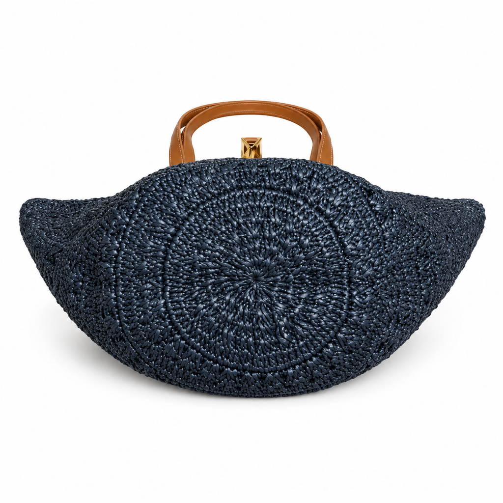 Woven Straw Tote Bag – Navy Blue