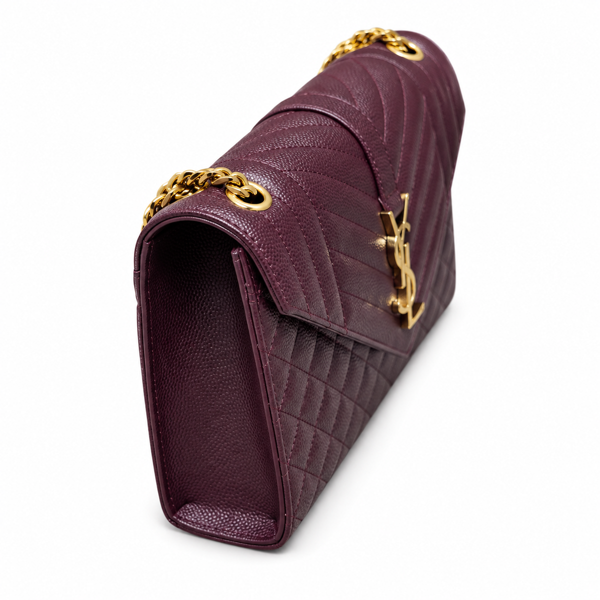Saint Laurent YSL Envelope Bag – Burgundy Gold