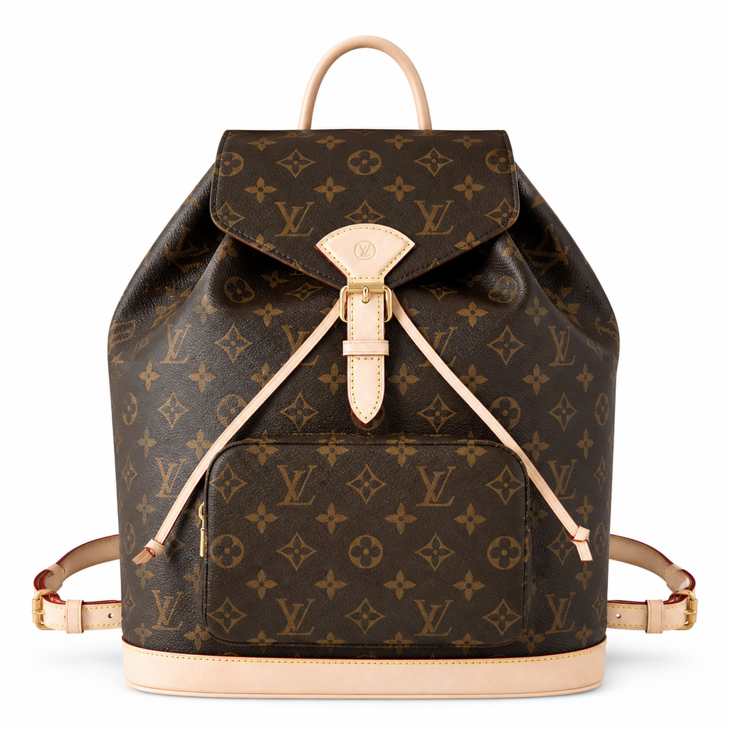 Louis Vuitton Montsouris backpack in Monogram coated canvas with natural Vachetta leather trim and gold-tone hardware
