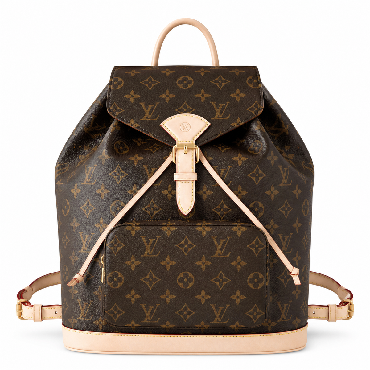 Louis Vuitton Montsouris backpack in Monogram coated canvas with natural Vachetta leather trim and gold-tone hardware