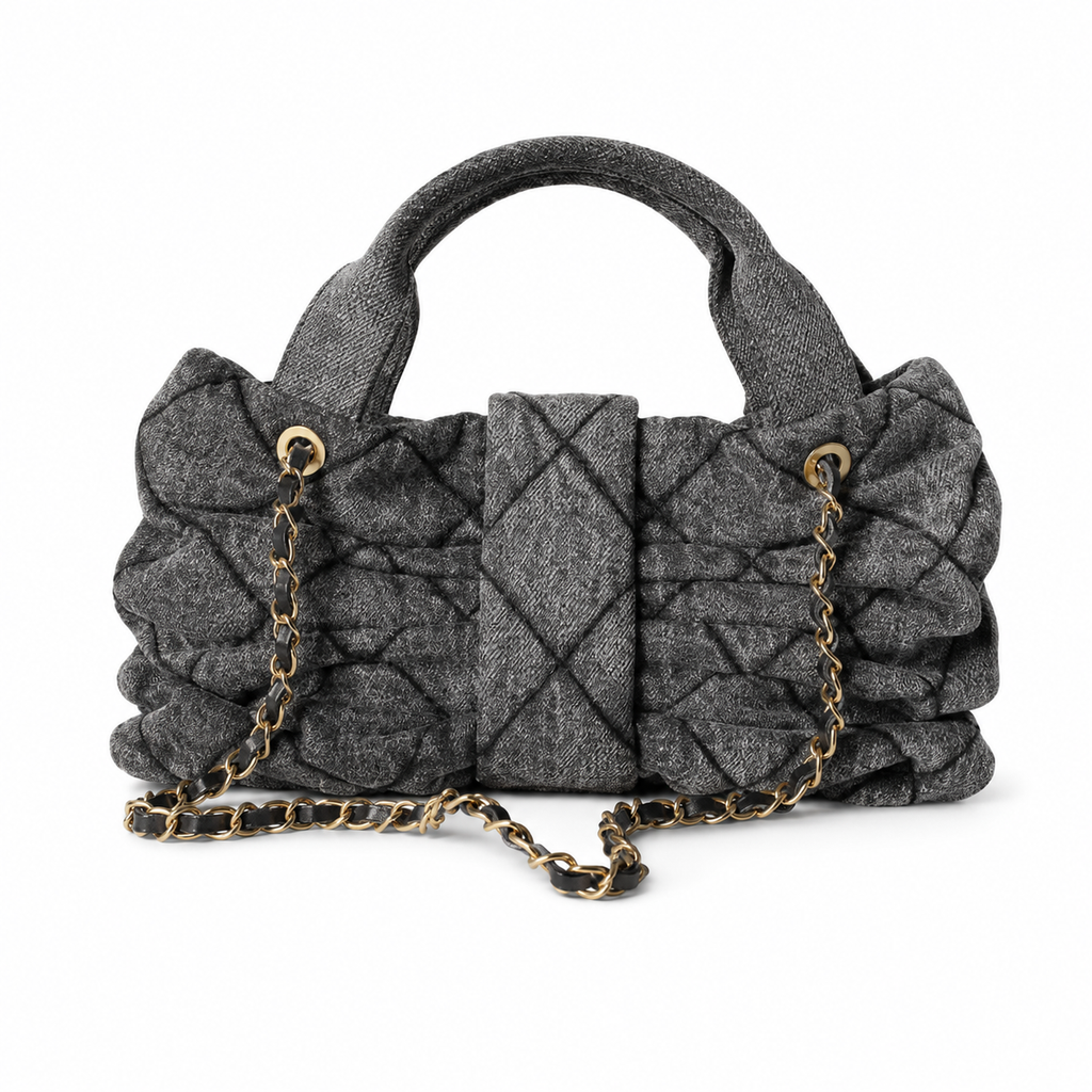 Chanel Dark Denim Honeycomb Quilted Shopping Tote | CC Diamond Gold Grey — 29x38cm