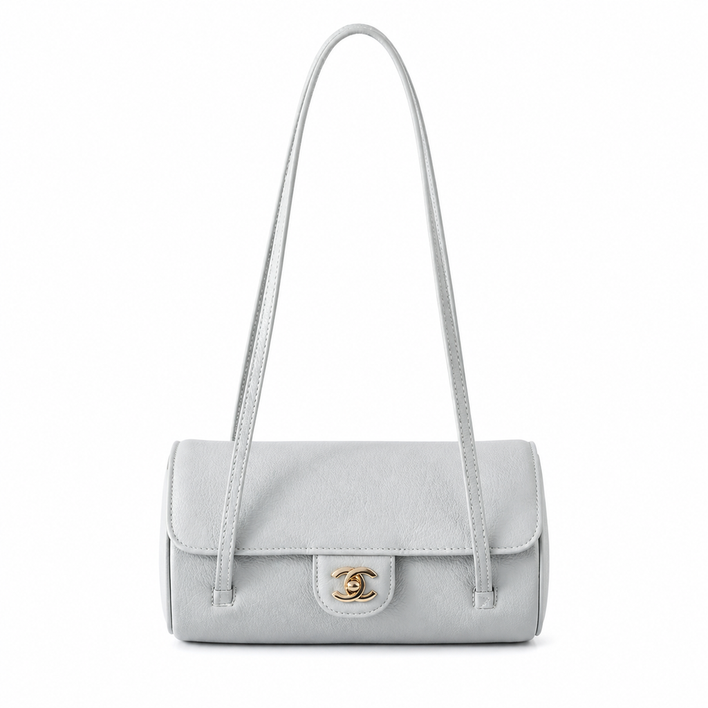 Chanel Powder Blue Caviar Cylindrical Shoulder Bag | Twin Flat Strap — 20cm