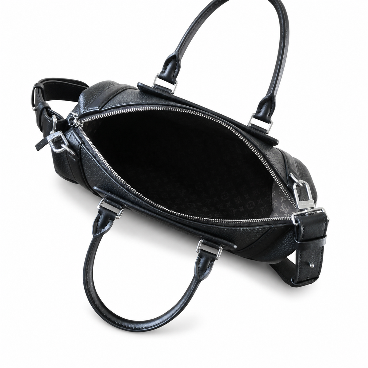 Louis Vuitton Black Leather Boston Bag with Shoulder Strap
