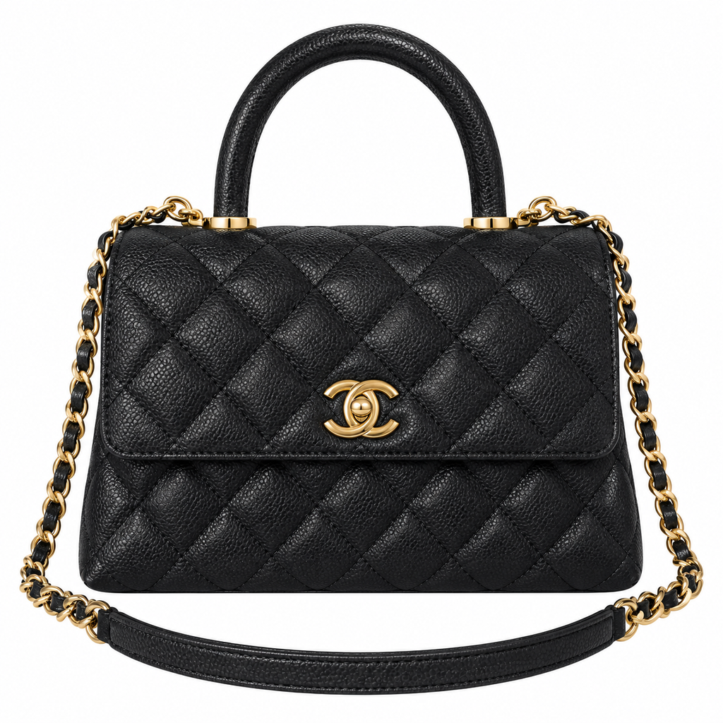 Chanel Coco Handle Quilted Caviar Top Handle Bag Black 23cm