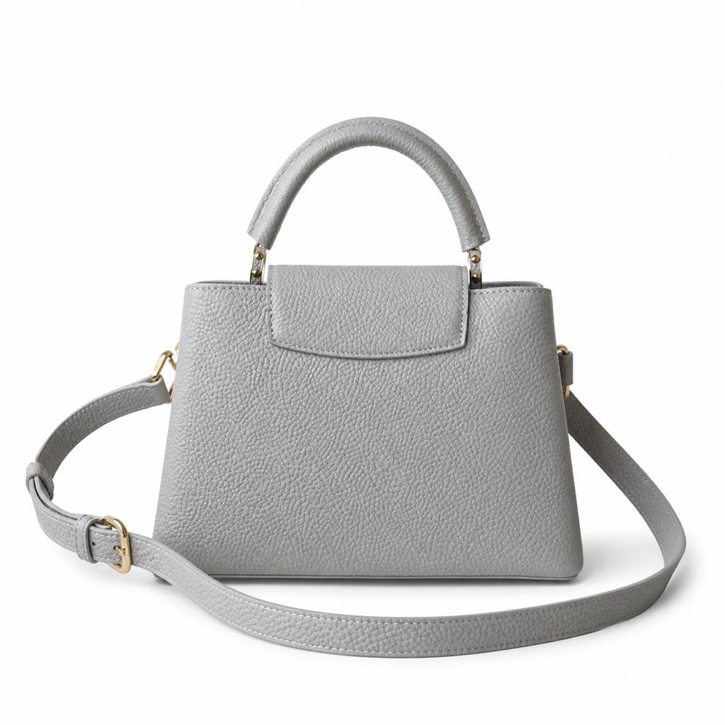 Louis Vuitton Capucines Mini Grey Taurillon Leather Bag Floral Chain