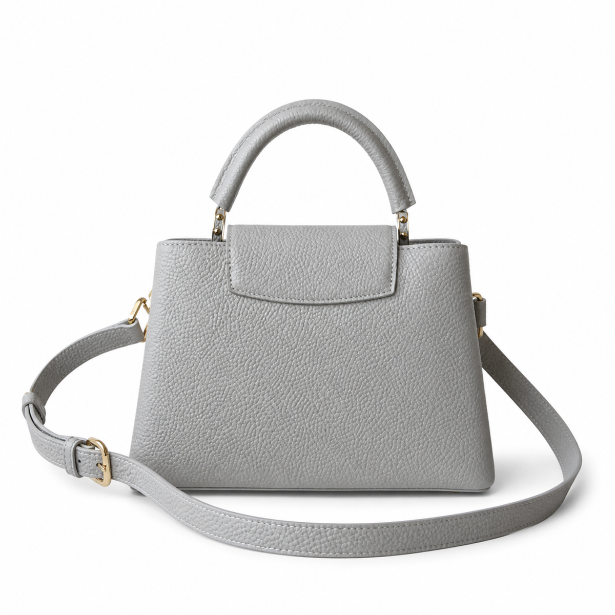 Louis Vuitton Capucines Mini Grey Taurillon Leather Bag Floral Chain