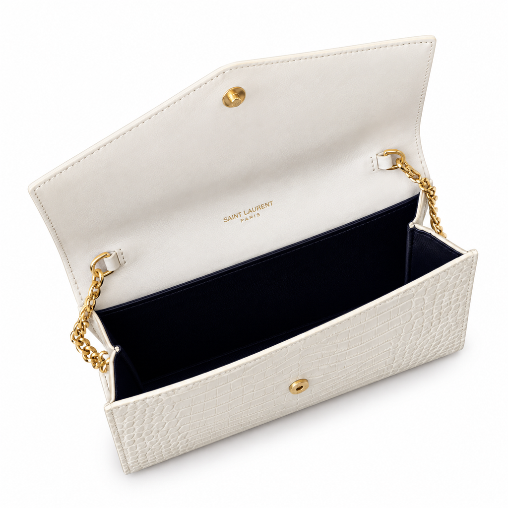 Saint Laurent Uptown Wallet Bag – White Croc Gold YSL