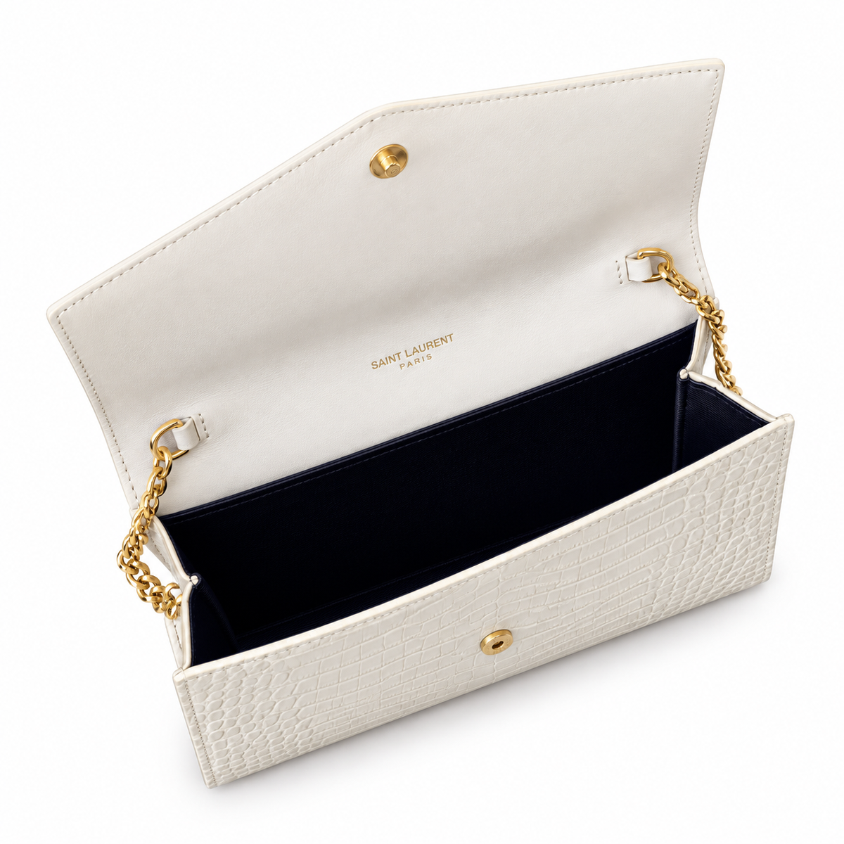 Saint Laurent Uptown Wallet Bag – White Croc Gold YSL
