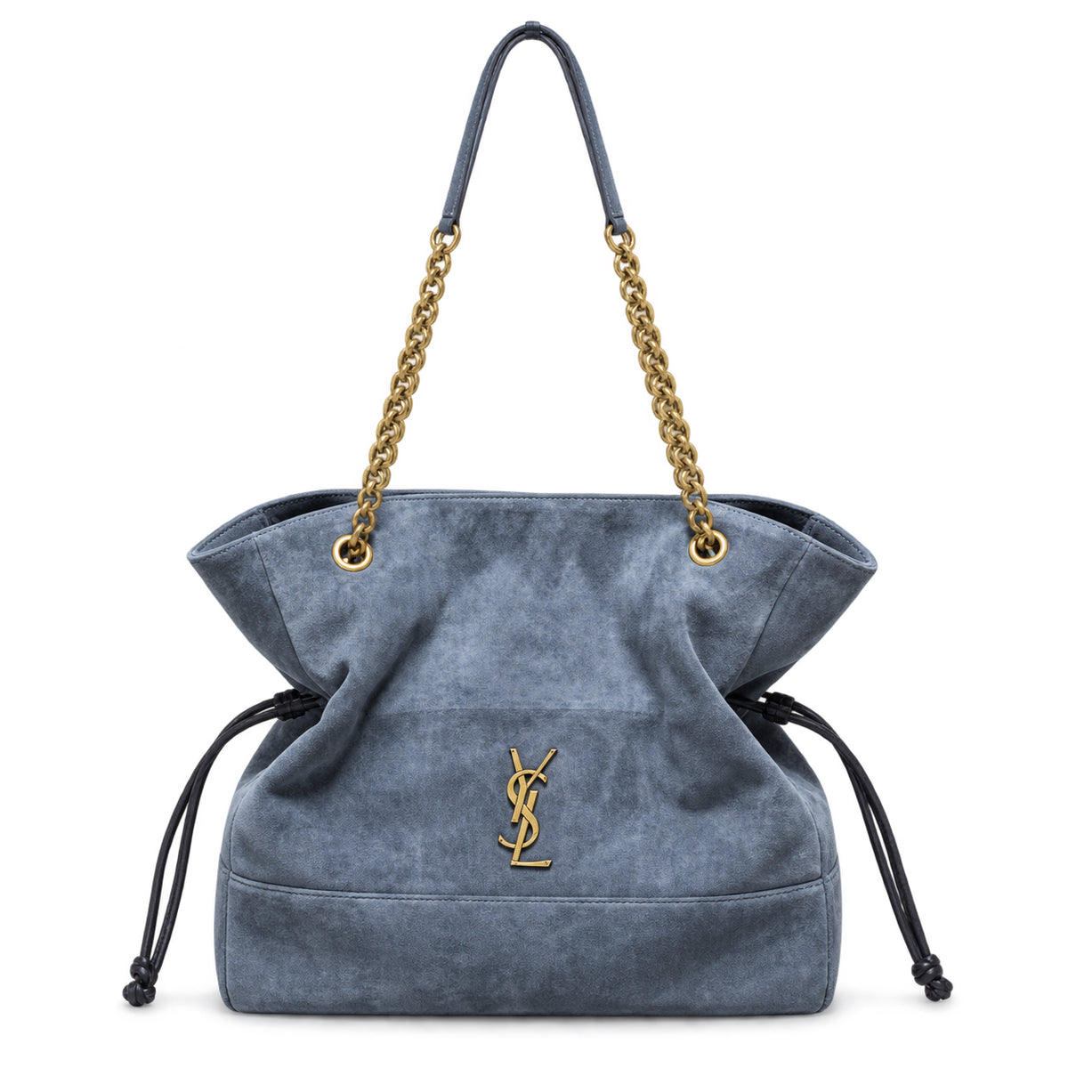 YSL Saint Laurent Jamie Tote Bag Blue Suede Gold Chain