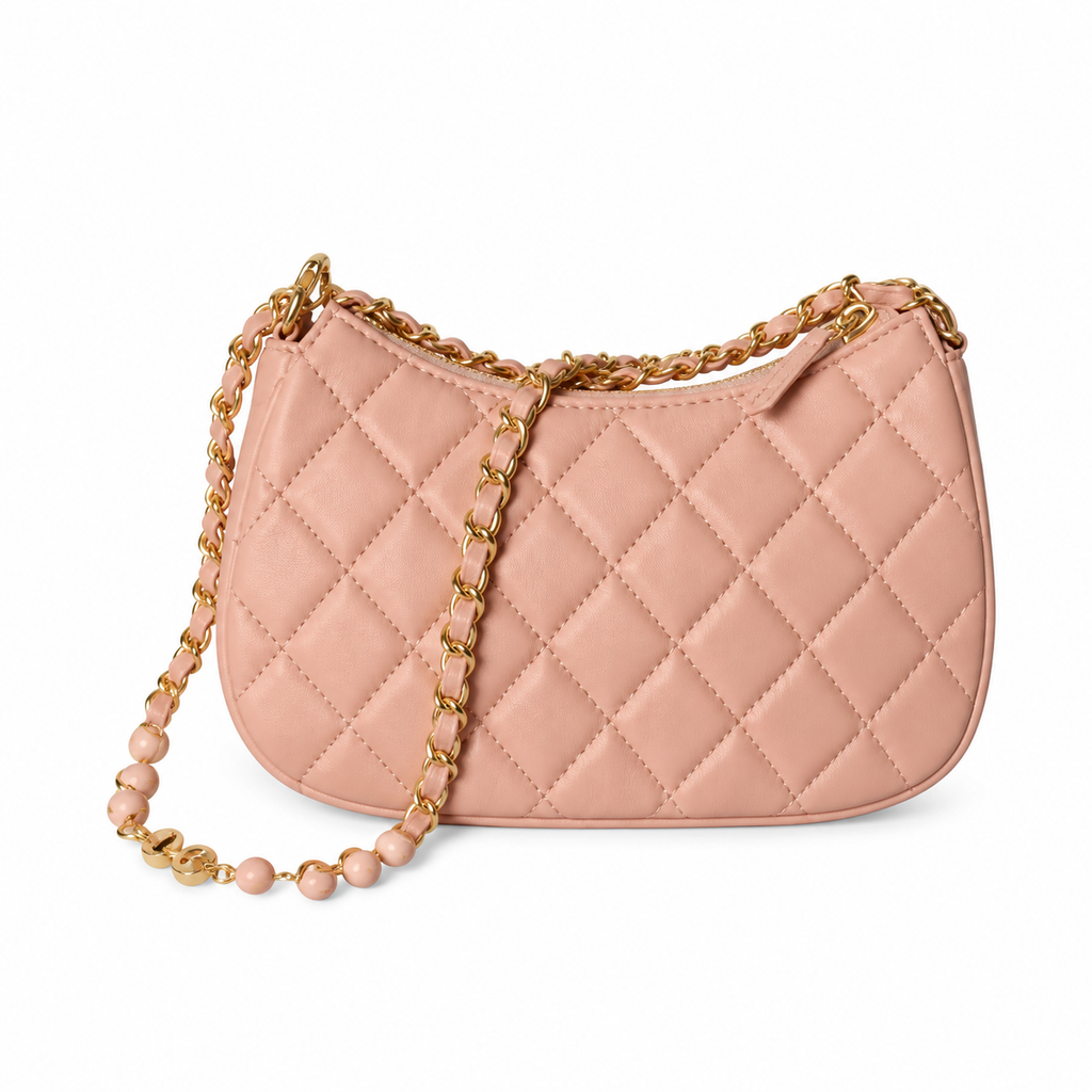 Chanel Blush Quilted Crescent Chain Shoulder Bag