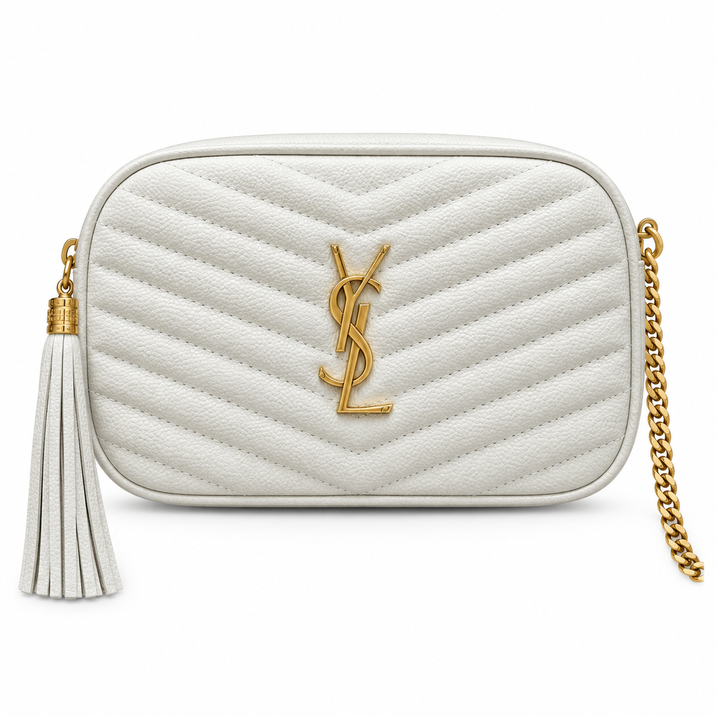 Saint Laurent YSL Lou Mini Camera Bag – White Gold