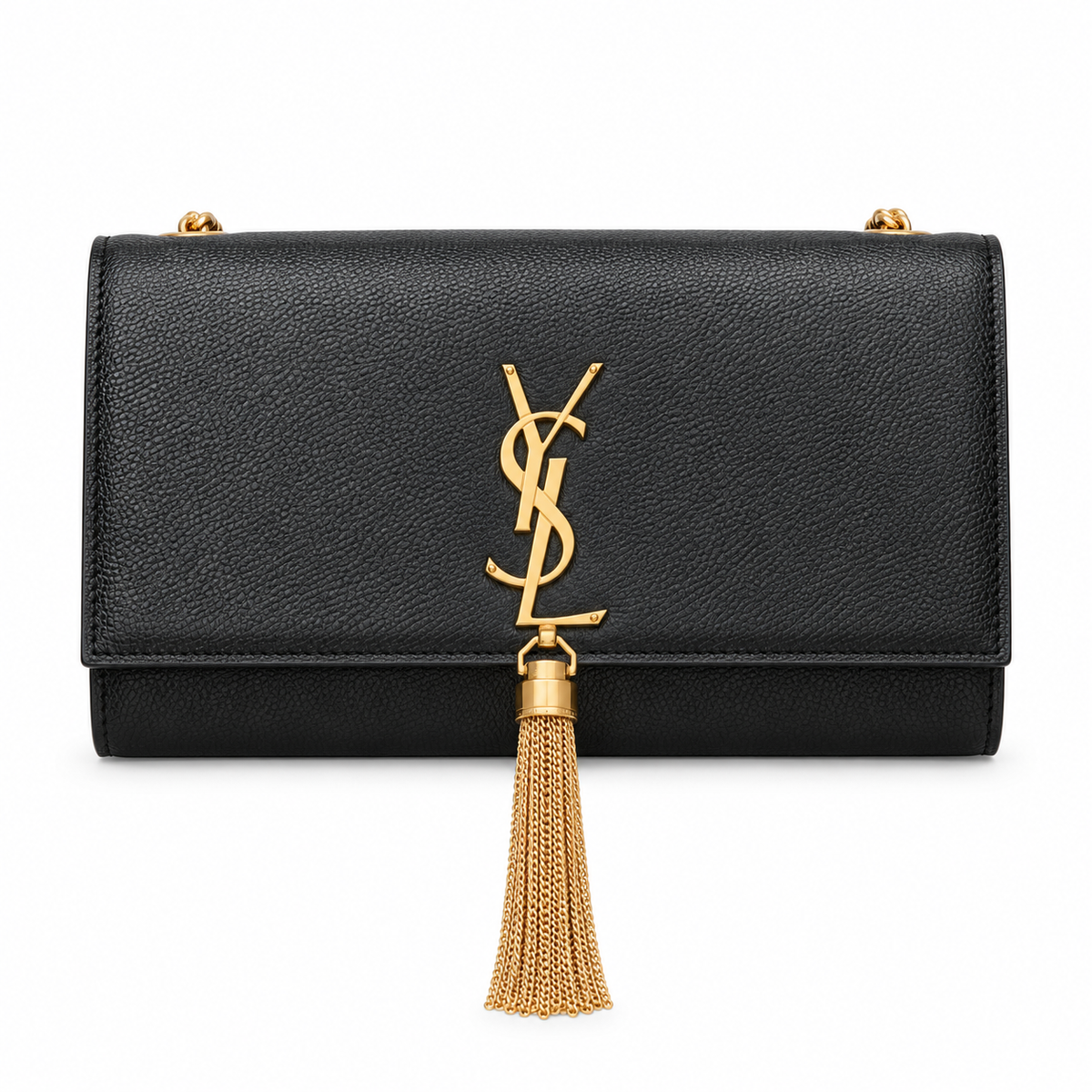 YSL Saint Laurent Kate Chain Bag in Black Grained Leather with Tassel