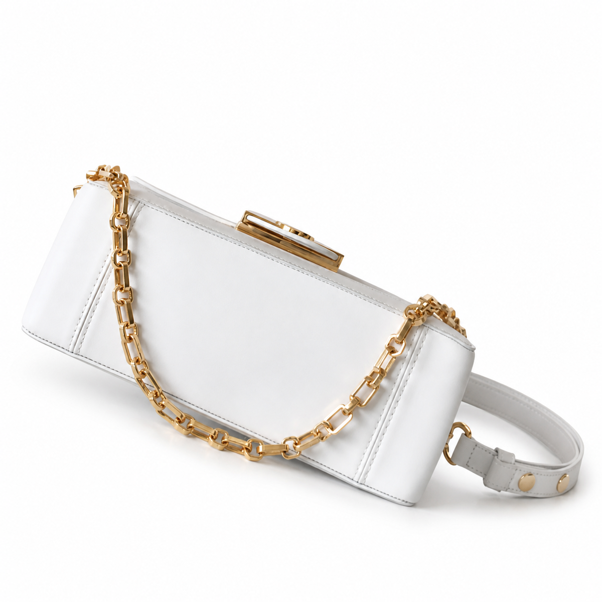 Louis Vuitton Dauphine MM White Smooth Leather Gold Chain Bag
